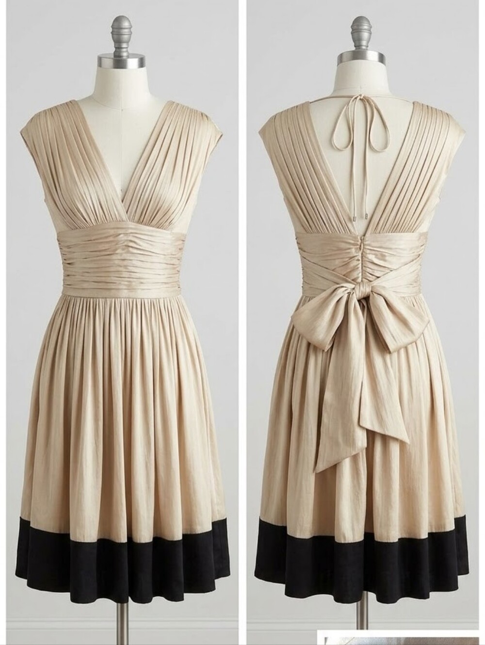 Elegant V-Neck Silver and Black Fit-and-Flare Dress. BCBGMaxAzria Petite